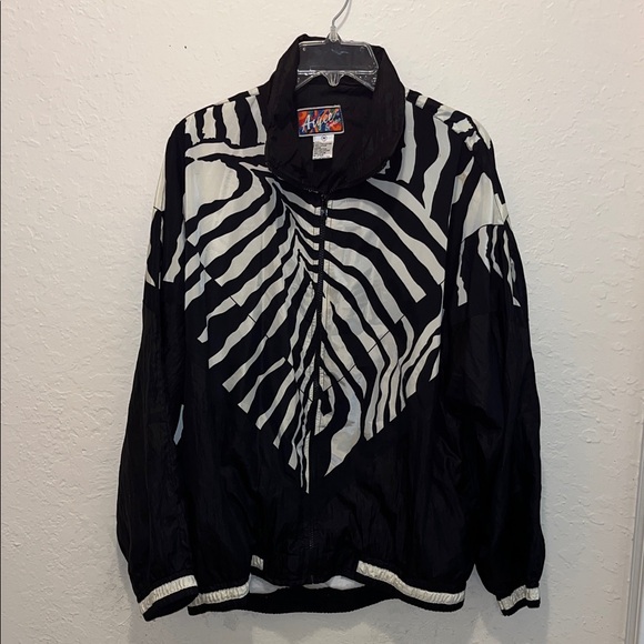 Vintage 90s 80s Argee Sports Women's lightweight Windbreaker Zebra Style Jacket - Picture 2 of 9